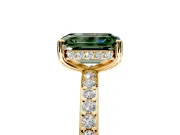 Solitaire Engagement Ring Setting for Fancy Green Emerald Cut Center with Fine Pave Band and Prong Head in Yellow Gold