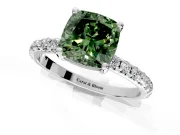 Solitaire Engagement Ring Setting for Fancy Green Cushion Cut Center with Micro Pave Band and Prong Head in Sterling Silver