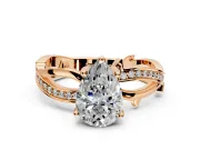 Solitaire Engagement Ring Setting for Pear-Shaped Center with Pave and Plain Crossover Band and Prong Head in Rose Gold