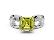 Solitaire Engagement Ring Setting for Fancy Yellow Asscher Cut Center with Criss-Cross Accent Band and Prong Head in White Gold