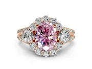 Halo Engagement Ring Setting for Fancy Pink Oval Center with Two-Strand Split Shank and Prong Head in Rose Gold