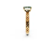 Solitaire Engagement Ring Setting for Fancy Green Radiant Cut Center with Milgrain X Pattern Band and Prong Head in Yellow Gold