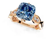 Solitaire Engagement Ring Setting for Fancy Blue Cushion Cut Center with Accented Twist Band and Leaf Prong Head in Rose Gold