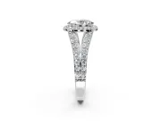 Halo Engagement Ring Setting for Oval Center with Narrow Pave Split Shank and Prong Head in Platinum
