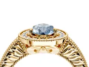 Milgrain Halo Engagement Ring Setting for Fancy Blue Pear-Shaped Center with Pave Band and Prong Head in Yellow Gold
