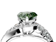 Halo Engagement Ring Setting for Fancy Green Heart-Shaped Center with Marquise and Pave Bypass Band and Prong Head in White Gold