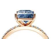 Solitaire Engagement Ring Setting for Fancy Blue Princess Cut Center with Round Cut Pave Band and Prong Head in Rose Gold