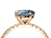 Solitaire Engagement Ring Setting for Fancy Blue Heart-Shaped Center with Fine Pave Narrow Band and Prong Head in Rose Gold