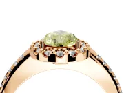 Pave Halo Engagement Ring Setting for Fancy Yellow Pear-Shaped Center with Single Row Pave Band and Prong Head in Rose Gold