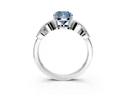 Leaf Engagement Ring Setting for Fancy Blue Cushion Cut Center with Milgrain Accent Band and Prong Head in White Gold