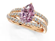 Solitaire Engagement Ring Setting for Fancy Pink Pear-Shaped Center with Woven 3-Strand Pave Band and Prong Head in Rose Gold