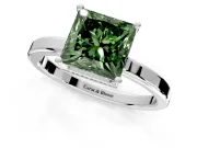 Hidden Halo Engagement Ring Setting for Fancy Green Princess Cut Center with Wide Flat Plain Band and Prong Head in White Gold