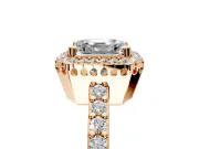 Halo Engagement Ring Setting for Asscher Cut Center with Inner Milgrain Border and Prong Head in Rose Gold