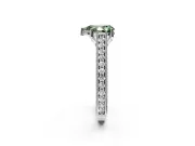 Solitaire Engagement Ring Setting for Fancy Green Pear-Shaped Center with Engraved Pave Band and Prong Head in Sterling Silver