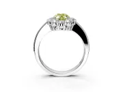 Halo Engagement Ring Setting for Fancy Yellow Oval Center with Milgrain Channel Band and Prong Head in Platinum