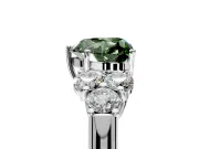 Cluster Engagement Ring Setting for Fancy Green Heart-Shaped Center with Round Cut Accent Frame and Prong Head in Platinum