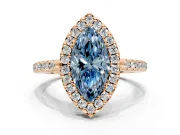 Pave Halo Engagement Ring Setting for Fancy Blue Marquise Center with Single Row Pave Band and Prong Head in Rose Gold
