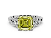 Solitaire Engagement Ring Setting for Fancy Yellow Asscher Cut Center with Marquise Flower Shoulders and Prong Head in Platinum