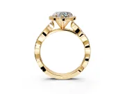 Halo Engagement Ring Setting for Heart-Shaped Center with Pave and Plain Twist Band and Prong Head in Yellow Gold