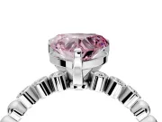 Solitaire Engagement Ring Setting for Fancy Pink Heart-Shaped Center with Bezel-Dot Beaded Band and Prong Head in Sterling Silver