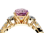 3 Stone Engagement Ring Setting for Fancy Pink Radiant Cut Center with Pave Split Shank and Prong Head in Yellow Gold
