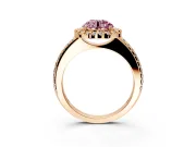 Pave Halo Engagement Ring Setting for Fancy Pink Round Cut Center with Single Row Pave Band and Prong Head in Rose Gold