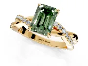 Crossover Engagement Ring Setting for Fancy Green Emerald Cut Center with Pave and Plain Strands and Prong Head in Yellow Gold