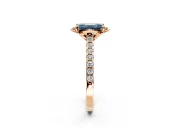 Floral Engagement Ring Setting for Fancy Blue Emerald Cut Center with Pave Band and Floral Prong Head in Rose Gold
