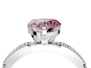 Solitaire Engagement Ring Setting for Fancy Pink Heart-Shaped Center with Milgrain-Edged Pave Band and Prong Head in Platinum