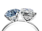 Fancy Blue Round Cut and Emerald Cut Lab-Grown Diamond Toi et Moi Engagement Ring with Prong-Set Stones in Sterling Silver
