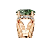 Halo Engagement Ring Setting for Fancy Green Oval Center with Rope Twist Split Shank and Prong Head in Rose Gold