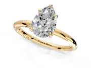 Hidden Halo Engagement Ring Setting for Pear-Shaped Center with Thin Rounded Band and Prong Head in Yellow Gold