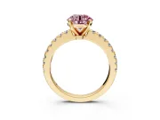 Solitaire Engagement Ring Setting for Fancy Pink Round Cut Center with Single Row Accent Band and Prong Head in Yellow Gold
