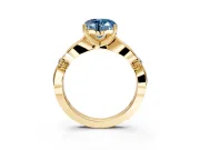 Solitaire Engagement Ring Setting for Fancy Blue Heart-Shaped Center with Carved Leaf Shoulders and Prong Head in Yellow Gold