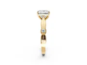 Solitaire Engagement Ring Setting for Princess Cut Center with Carved Leaf Shoulders and Prong Head in Yellow Gold