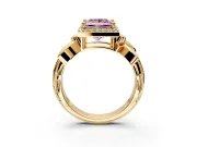Halo Engagement Ring Setting for Fancy Pink Princess Cut Center with Floral Band and Prong Head in Yellow Gold