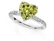 Solitaire Engagement Ring Setting for Fancy Yellow Heart-Shaped Center with Fine Pave Band and Prong Head in Platinum