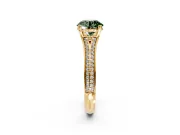 Solitaire Engagement Ring Setting for Fancy Green Round Cut Center with Pave Rail Split Shank and Prong Head in Yellow Gold
