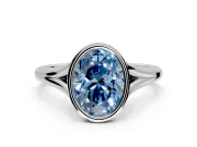 Solitaire Engagement Ring Setting for Fancy Blue Oval Center with V Split Shank and Bezel Head in Platinum