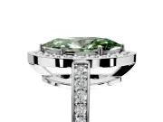 Bezel-Framed Halo Engagement Ring Setting for Fancy Green Marquise Center with Pave Band and Prong Head in Platinum