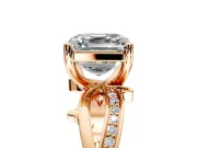 Solitaire Engagement Ring Setting for Asscher Cut Center with Pave and Plain Crossover Band and Prong Head in Rose Gold