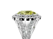 Double Halo Engagement Ring Setting for Fancy Yellow Oval Center with Narrow Pave Split Shank and Prong Head in Platinum