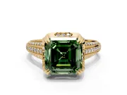 Solitaire Engagement Ring Setting for Fancy Green Asscher Cut Center with Accented Split Shank and Prong Head in Yellow Gold