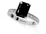 Milgrain Pave Engagement Ring Setting for Fancy Black Emerald Cut Center with Accent Band and Prong Head in Platinum