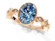 Milgrain Bezel Engagement Ring Setting for Fancy Blue Oval Center with Marquise Stations and Bezel Head in Rose Gold