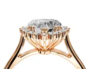 Starburst Halo Engagement Ring Setting for Heart-Shaped Center with Thin Round-Wire Band and Prong Head in Rose Gold
