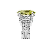 Solitaire Engagement Ring Setting for Fancy Yellow Oval Center with Filigree Band and Prong Head in White Gold