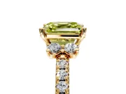 Paired Accent Engagement Ring Setting for Fancy Yellow Asscher Cut Center with Pave Band and Prong Head in Yellow Gold