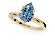 Solitaire Engagement Ring Setting for Fancy Blue Pear-Shaped Center with Plain Band and Tulip Prong Head in Yellow Gold