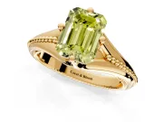 Solitaire Engagement Ring Setting for Fancy Yellow Emerald Cut Center with Milgrain Cathedral Band and Prong Head in Yellow Gold